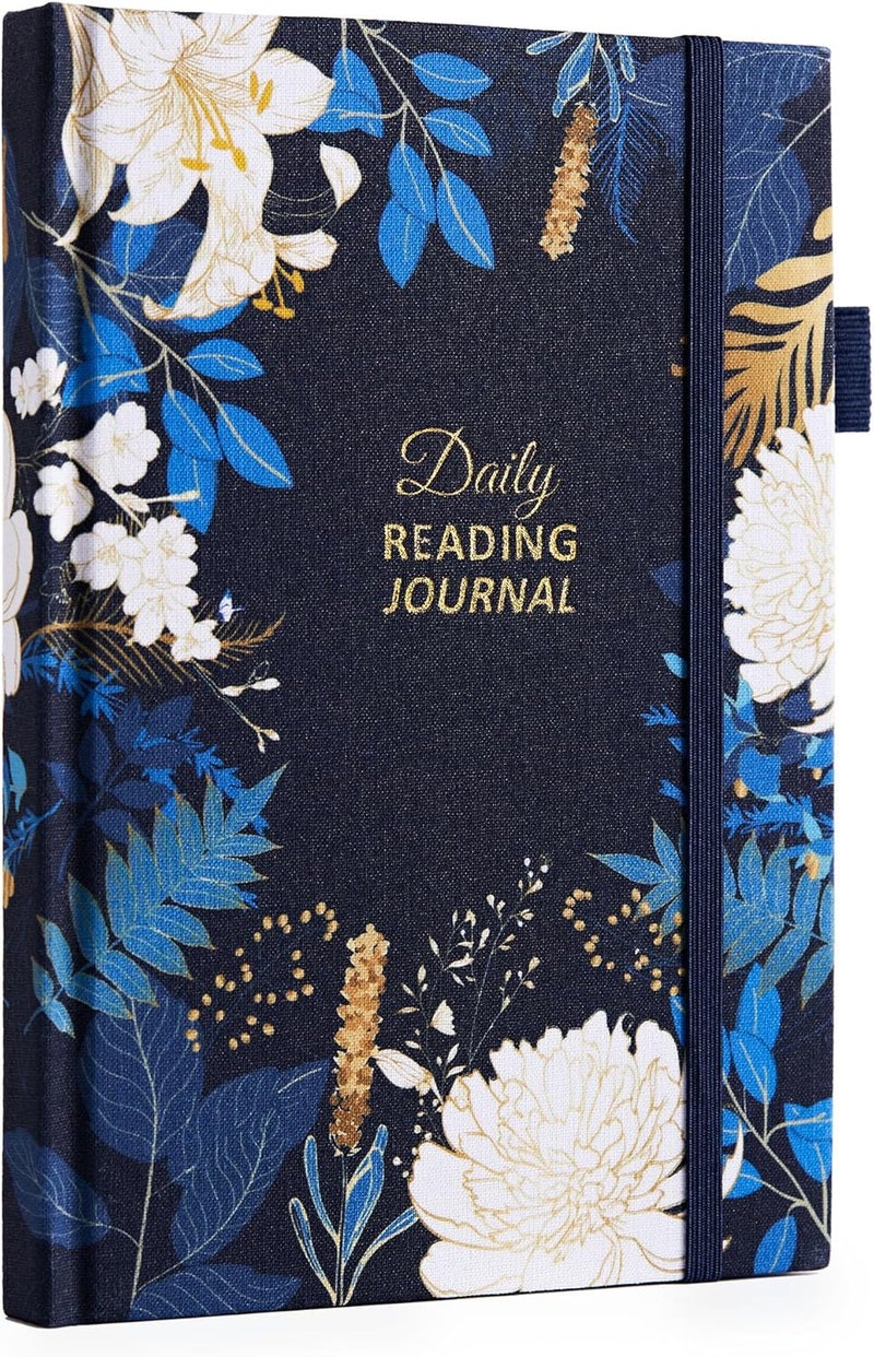 COMKISO Store Reading Journal for Book Lovers - 75 Book Journal Reading Log for Book Tracking, A5 Linen Book Review Journal with TBR Tracker List, Ratings, Challenges, Prompts, and Index - Floral - Image 1